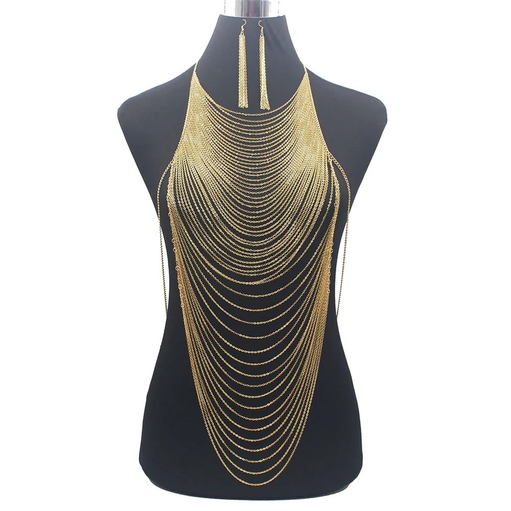 Body Jewelry Materials - سلسلة كاملة ذهبية اللون لامعة للجسم